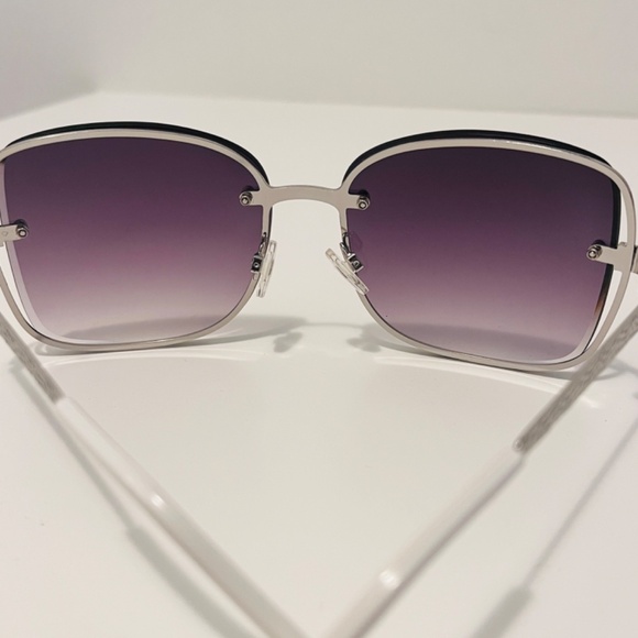 Nanette Lepore  GYNN0720-R NN285 Square Black Sunglasses Silver White Frame - Picture 4 of 8